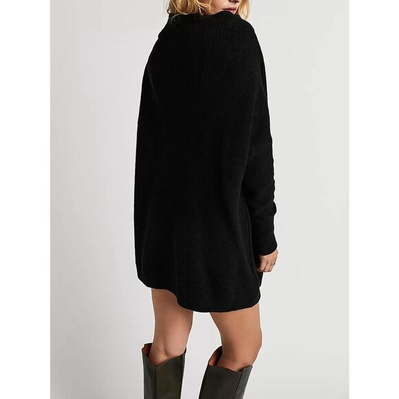Free People Black Ottoman Slouchy Tunic Oversized Sweater Dress Women’s Medium - Picture 2 of 12